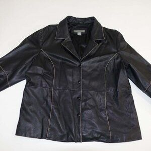 Jessica Holbrook Women's 100% Leather Jacket Size 1X Black Snap Buttons Lined